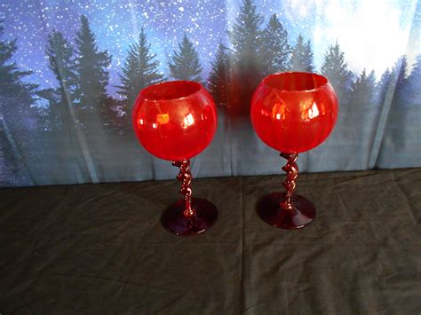 Vintage Italian Murano Empoli Optic Twist Ruby Red Goblet Vase Rose Bowl Compote Hand Blown Art