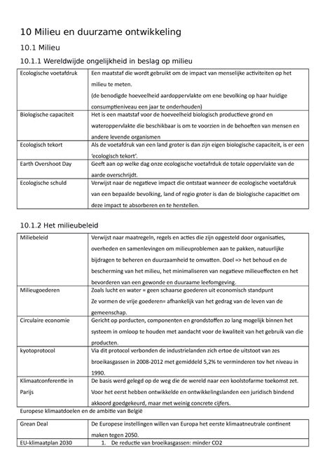 Economie Hoofdstuk Milieu En Duurzame Ontwikkeling Milieu