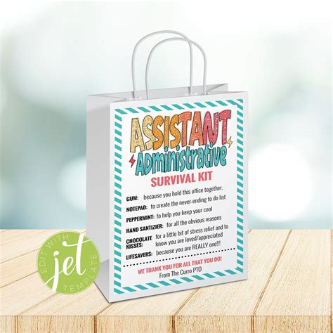 Editable Administrative Assistant Survival Kit Gift Bag Label Gift