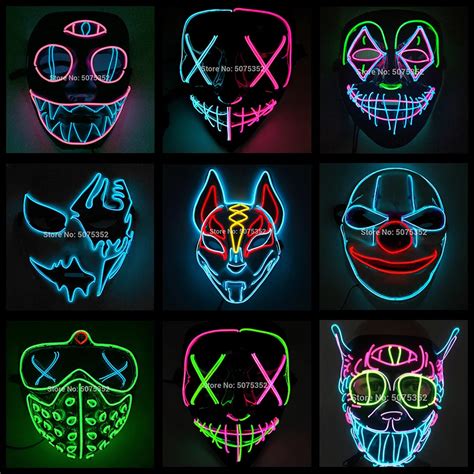 M Scara Led Luminosa Brilhante Para Festa De Halloween Neon El Mask