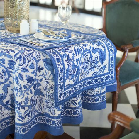 Blue Floral Round Tablecloth Indian Block Print Round Table Etsy UK