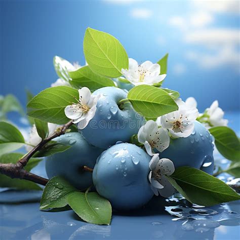Blue Apples With Flowers On A Blue Background Stock Illustration