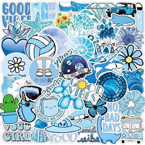 50 Pcs Blue Cute Stickers, Aesthetic Stickers, Cute Stickers, Vinyl Stickers, Stickers For Water ...