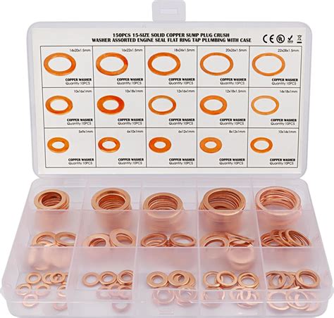 Cersaty 150pcs Rondelle Cuivre Joint Vidange Assortiment Kit M5 M6