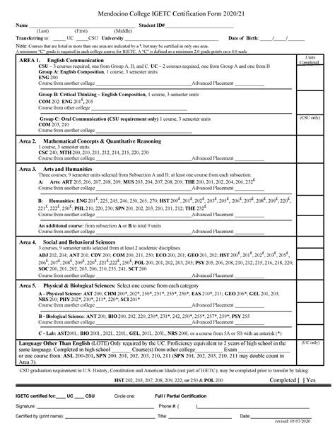 Intersegmental General Education Transfer Curriculum IGETC Worksheet