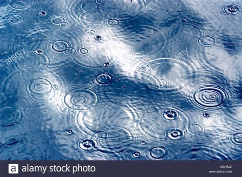 Raindrops Hitting Water Surface And Creating Ripples Stock Photo Stock