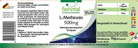 L Methionin Mg Vegan Fairvital Shop