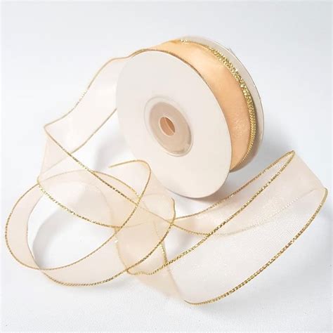 Organza Ribbon Gold Edge 22mm Peach Desflora