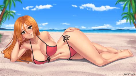 Hentai Busty Girl Alluring Beach Big Breasts Bikini Bleach Brown