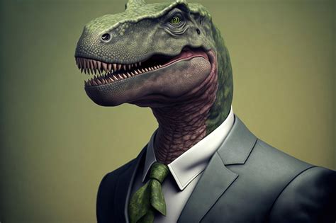 Premium Ai Image A Dinosaur In A Suit With A Shirt That Says T Rex