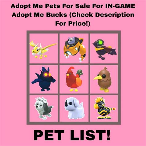 Adopt Me Pets For Sale Only For IN GAME Adopt Me Bucks Video Gaming