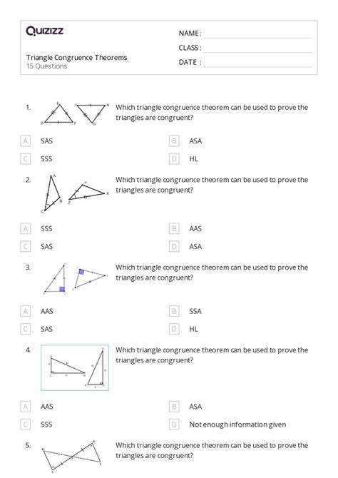 Congruent Triangles Sss Sas And Asa Worksheets For Th Class