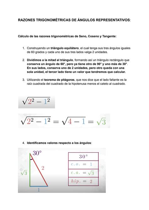 SOLUTION Razones Trigonom Tricas De Ngulos Representativos Studypool