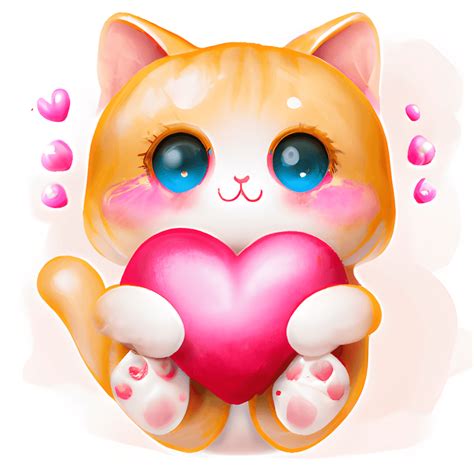 Chibi Cat with Valentine's Day Heart · Creative Fabrica