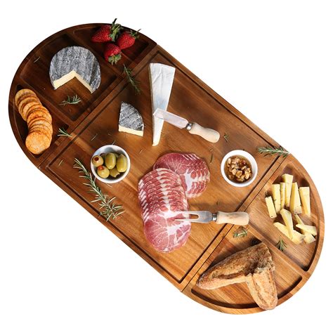 Magnetic Large Charcuterie Board Set Acacia Wood Round Cheese Board