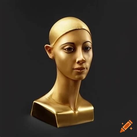 Realistic Ancient Egyptian Female God Gold Statue Bust