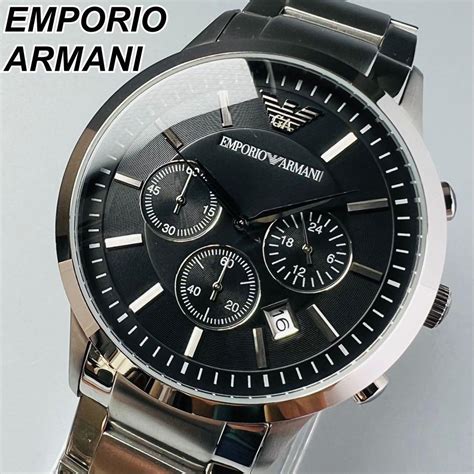 Emporio Armani エンポリオアルマーニ 腕時計 メンズ ブラック シルバー 専用ケース付属 43mm クロノグラフ 高級ブランド