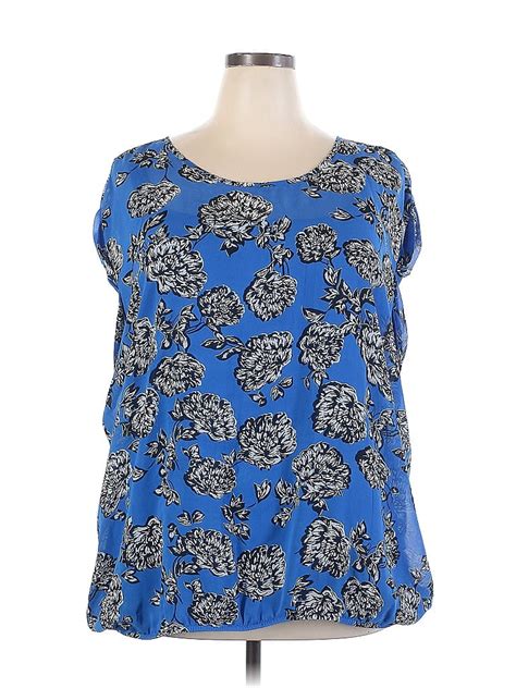 Roz Ali 100 Polyester Blue Short Sleeve Blouse Size 3X Plus 68