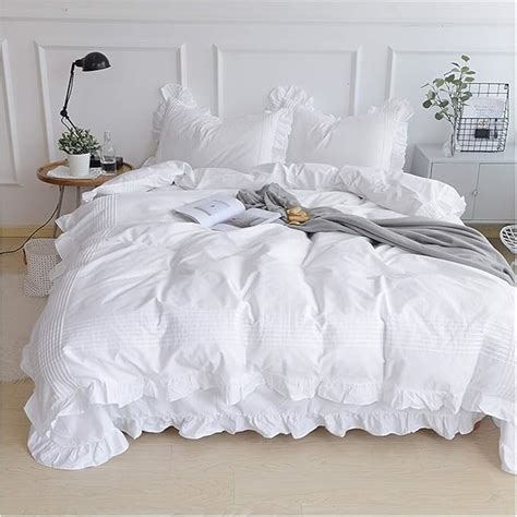 White Bedding Set Elegant Handmade Ruffle Duvet Cover Set Princess