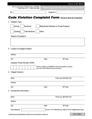 Fillable Online Planning Smcgov Code Violation Complaint Form All