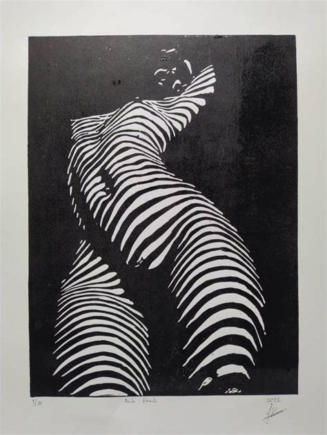 Nude Woman Body Linocut Print Large Sexy Female Body Lino Etsy