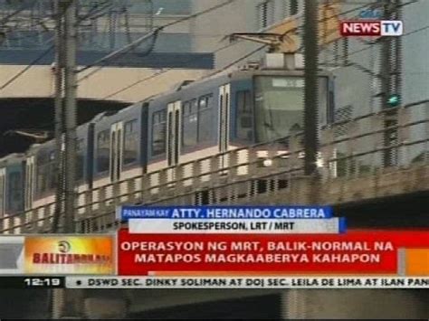 Bt Operasyon Ng Mrt Balik Normal Na Matapos Magkaaberya Kahapon Youtube