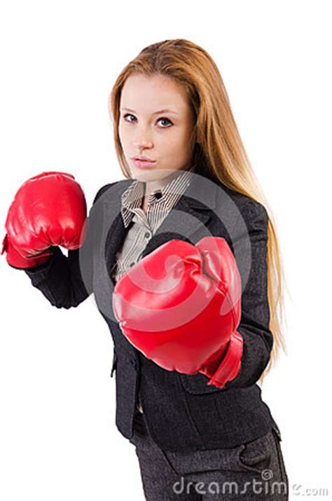 Empresaria De La Mujer Con Los Guantes De Boxeo Imagen De Archivo