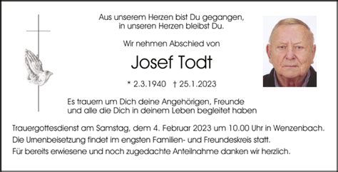 Traueranzeigen Von Josef Todt Mittelbayerische Trauer