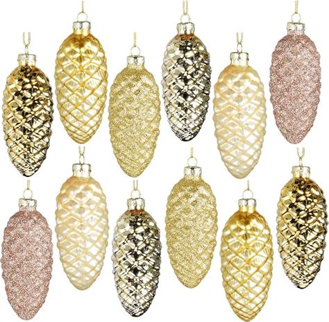 Christmas Glass Ornaments Ts 12 Pcs Painted Pine Cone Glass Ornaments For