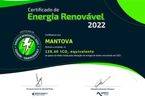 Mantova Recibe Certificado De Energía Renovable 2022 Mantova