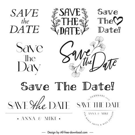 Save The Date Wedding Design Elements Classical Black White