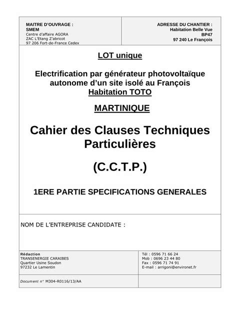 Pdf Cahier Des Clauses Techniques Particuli Res C C T P Smem Fr Img