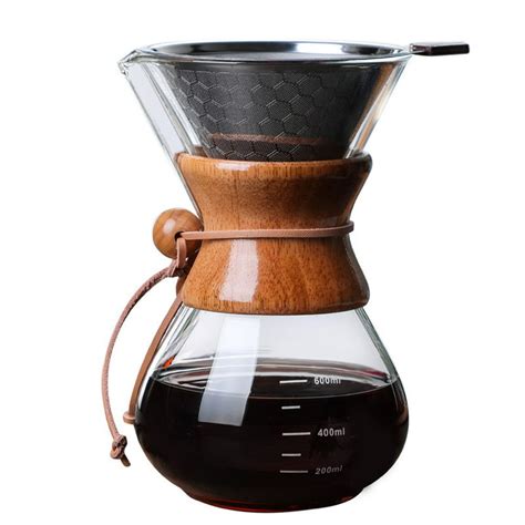 Pour Over Coffee Maker Glass Carafe And Reusable Stainless Steel ...