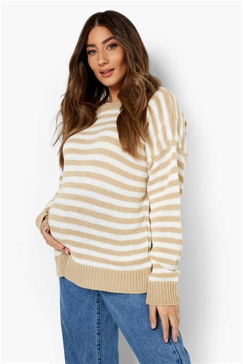 Maternity Stripe Crew Neck Sweater Boohoo