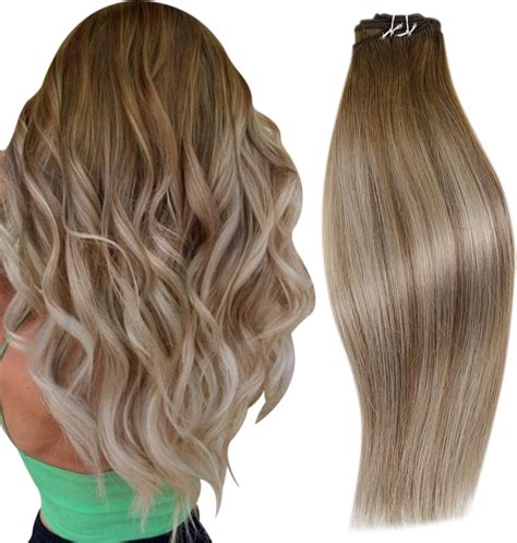 RUNATURE Human Hair Weft Extensions Blonde Ombre Brown Sew In Double