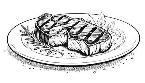 Steak de viande sur assiette croquis illustration viande de bœuf