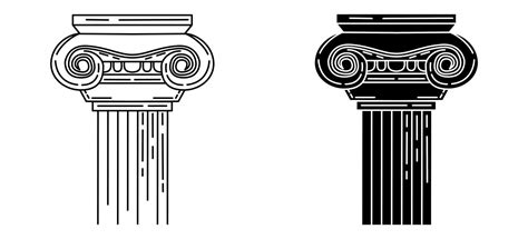 Ancient Greek Pillar Column Outline And Glyph Icon Vector Art