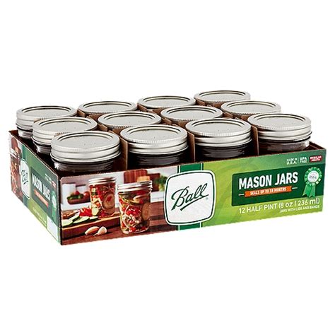 Ball Half Pint Regular Mouth Mason Jars With Lids And Bands 12 Count