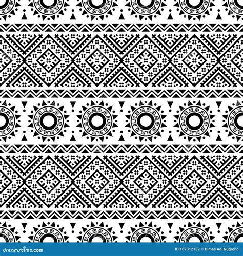 Tribal Ethnic Seamless Ethnic Pattern Vector Black White Color Stock