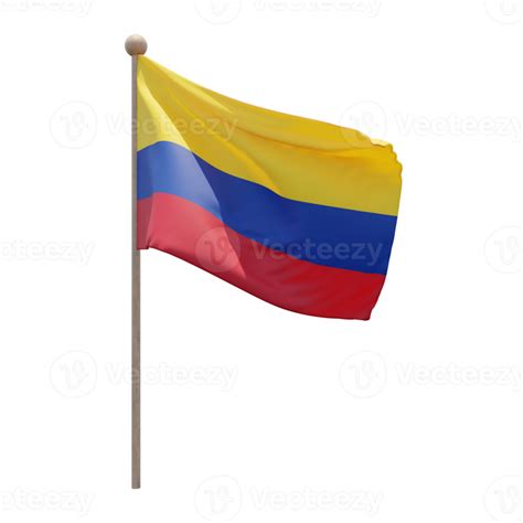 Bandera De Ilustración 3d De Colombia En El Poste Asta De Bandera De