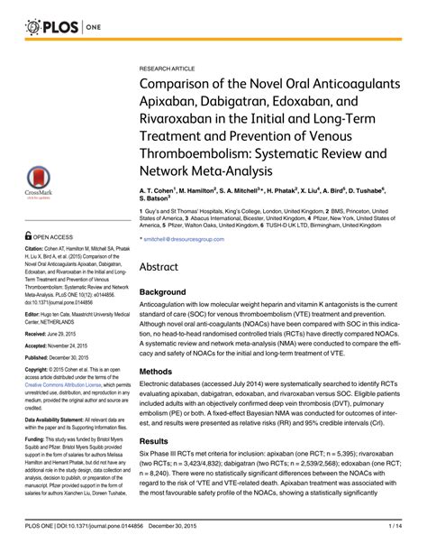 Pdf Comparison Of The Novel Oral Anticoagulants Apixaban Dabigatran