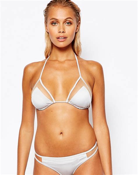 Asos Mix And Match Silver Mesh Insert Micro Triangle Bikini Top