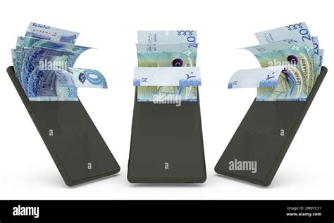 Kuwaiti Dinar Notes Inside A Mobile Phone Money Coming Out Of Mobile