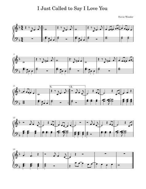 I Just Called To Say I Love You Stevie Wonder Sheet Music For Piano Solo Easy