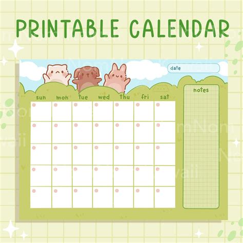 Calendar Cat Garden Open Printable Calendar Cute Undated Calendar Cute ...