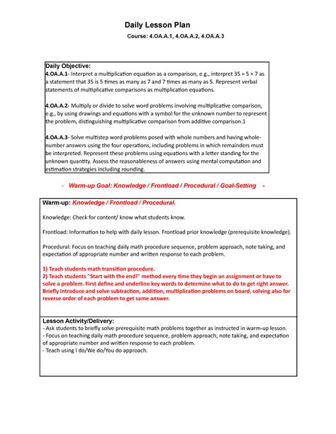 1 4th Math 4oa 1 4th Math 4oa Daily Lesson Plan Course 4oaa 4