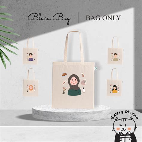 Jual Diviline Tote Bag Blacu Cute Character Karakter Lucu Cowo Cewe