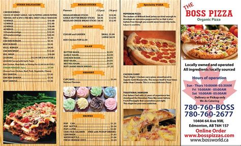 Menu At Boss Pizza Pizzeria Edmonton