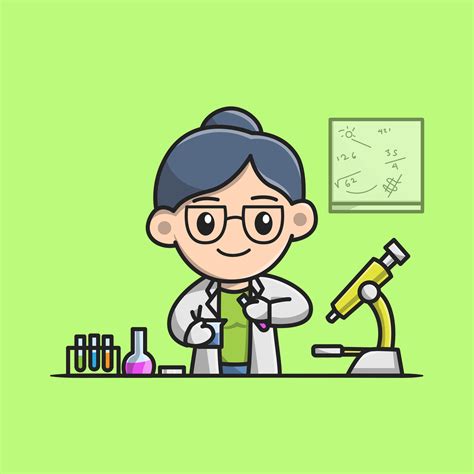 Cute Female Scientist Experimenting In The Laboratory Cartoon Vector