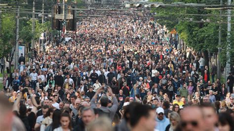 thousands protest growing wave  violence  serbia